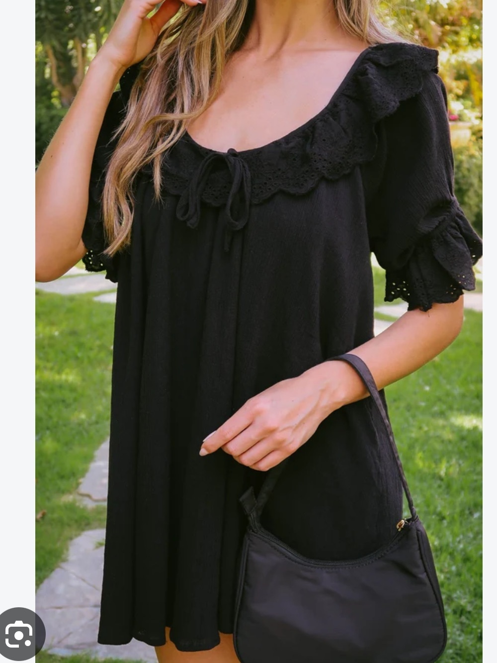 Show Me Your Mumu Black Voile Mini Dress with Eyelet Trim